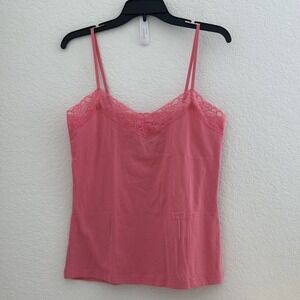 Esmera Pink Lace Trim Cami Top Spaghetti Strap Sleeveless US M Coquette Y2K NWOT